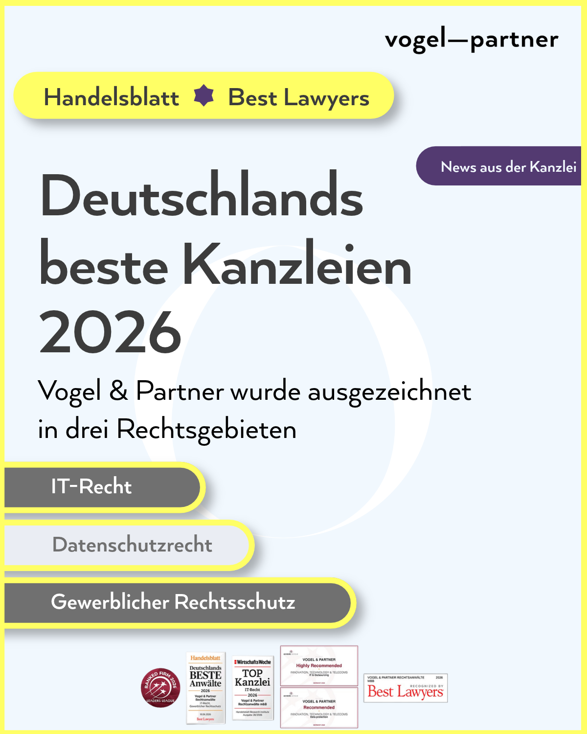 Auszeichnung Deutschlands beste Kanzleien 2026 – Handelsblatt und Best Lawyers